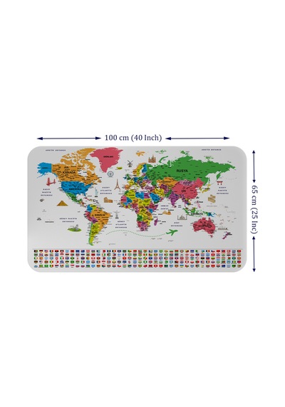 Eğitici - Öğretici Dünya Ve Türkiye Haritası Çocuk Odası Duvar Sticker-60x105-3885 Çok Renkli