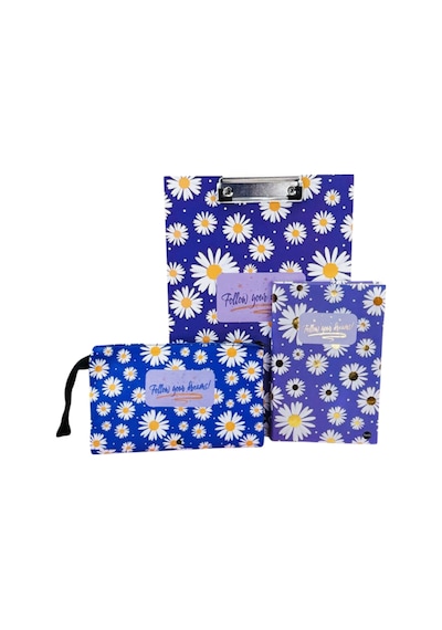 Paketli Mor Papatya Sekreterlik Defter Kalemlik Hediye Seti