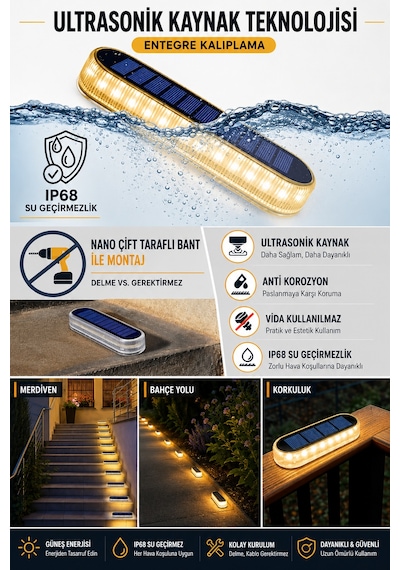 1 Adet Solar Güneş Enerjili Premium Kalite, 30 Led'li Dekoratif Zemin, Bahçe Ve Peyzaj Aydınlatma Ip68 Su Geçirmez, Sarı Işık