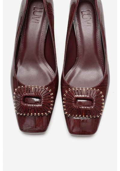 Luvishoes Velora Bordo Baskılı Tokalı Kadın Kalın Topuklu Ayakkabı Bordo