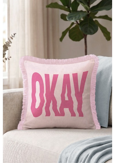 Okay Dekoratif Yazılı Saçaklı Yastık Kılıfı - Retro Slogan Fuşya Krem Püsküllü Kırlent Kılıfı Yalın Sahil Nektar Okay Dekoratif Yazılı Saçaklı Yastık Kılıfı - Retro Slogan Fuşya Krem Püsküllü Kırlent Kılıfı Yalın Sahil Nektar