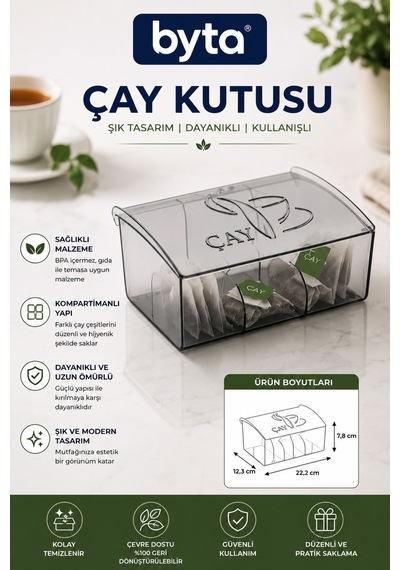 Kapaklı Çay Poşeti Saklama Kutusu Şeffaf Tea Bag Organizer Mutfak Düzenleyici Şeffaf