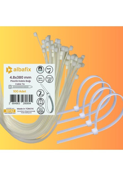 4.8x380 Mm Şeffaf Beyaz Plastik Kablo Bağı Klipsi Cırt Kelepçe 100 Adet