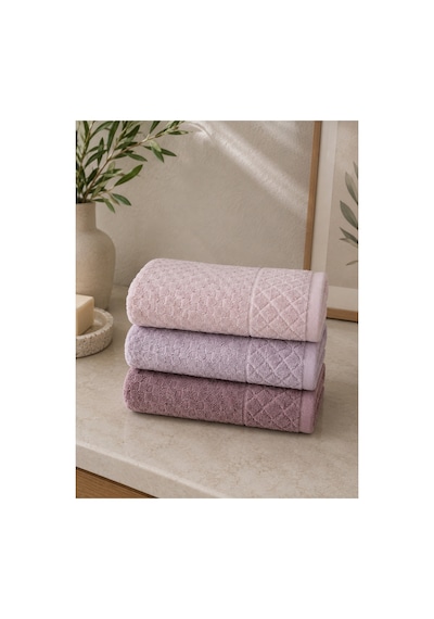 Gonca Kristal Desenli Renkli Havlu 50x90 Cm 3'lü Set %100 Pamuk - Mauve Blush Çok Renkli