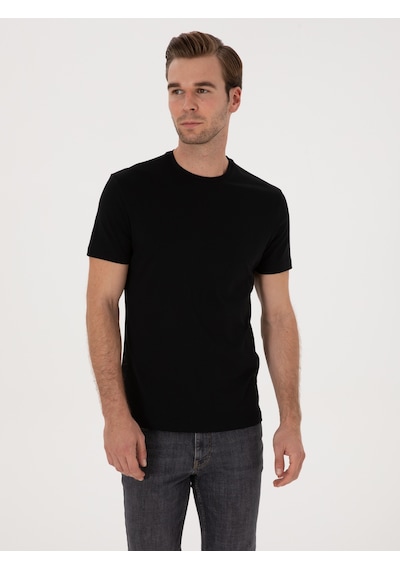 Siyah Slim Fit %100 Pamuk Bisiklet Yaka Basic T-shirt