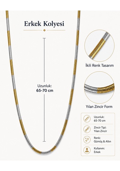 Fusion Asalet Erkek Kolyesi 65-70 Cm İki Renk Yılan Zincir Kuyum Model Gold Gümüş Erkek Kolye 316l Paslanmaz Çelik Premium Kalite, Üstün Dayanıklılık Renkli Fusion Asalet Erkek Kolyesi 65-70 Cm İki Renk Yılan Zincir Kuyum Model Gold Gümüş Erkek Kolye 316l Paslanmaz Çelik Premium Kalite, Üstün Dayanıklılık Renkli