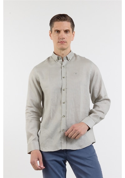 İmza Vizon Keten Düğmeli Yaka Uzun Kol Cepsiz Slim Fit Keten Gömlek 1004260161 2XL