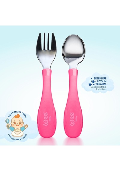 Paslanmz Çelik Çatal Kaşık Seti Pembe 3 Adet