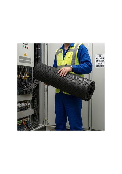 100x100 Cm İzole Halı 2 Mm 1 Kv Elektrik Yalıtkan Paspas İş Güvenliği Pano Önü Halısı 100cm
