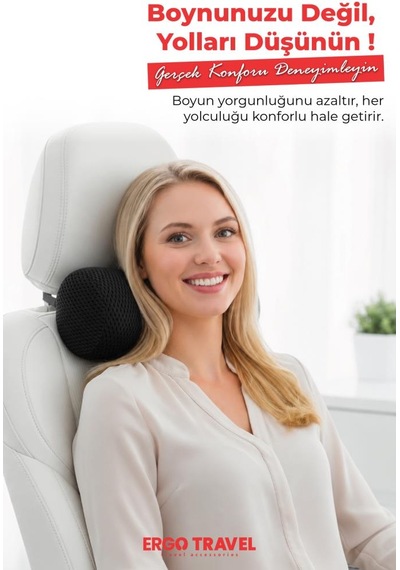 Carfort Küçük Visco Araç Boyun Yastığı Ortopedik Oto Koltuk Boyun Desteği Siyah - Ergo Travel