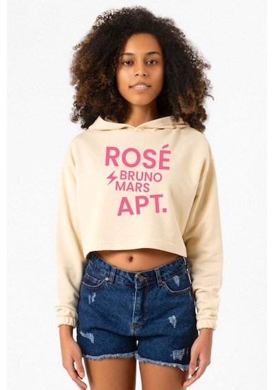 Bej Blackpınk Rose Bruno Mars Apt Kadın Crop Kapşonlu 001