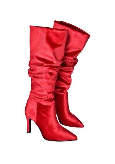 Fox Shoes L404868039 Bordo Kadife İnce Topuklu Kadın Çizme Bordo