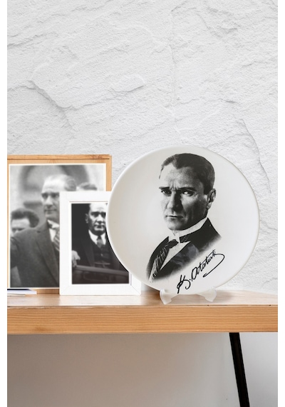 Keramika Atatürk Portre Hediyelik/dekoratif Tabak - 18241 Beyaz