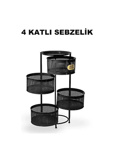 River World Tekerleksiz Rengi Siyah Açılabilen 4 Katlı Çok Amaçlı Metal Raf Mutfak, Balkon, Kiler Çok Renkli