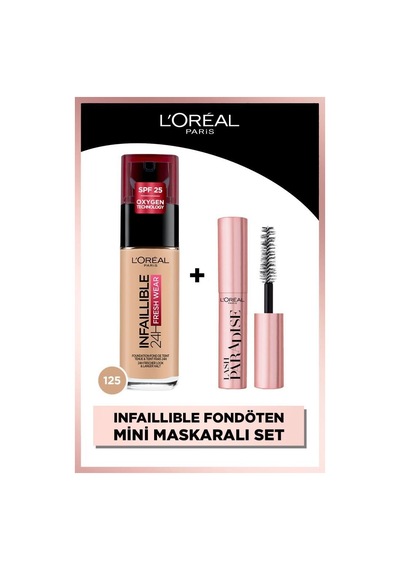 L'Oreal Paris Infaillible 32H Fresh Wear C Vitaminli Fondöten 125 Natural Beige + Mini Paradise Maskara 4.7 ML