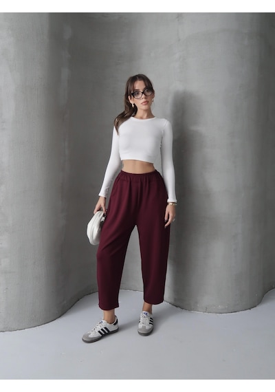 Paw Garage Kadın Skye Yumuşak Modal Paça Tutturmalı Pantolon Bordo