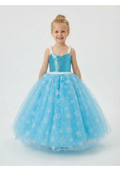 Butikhappykids Kız Çocuk Frozen Elsa Kostümü Mavi