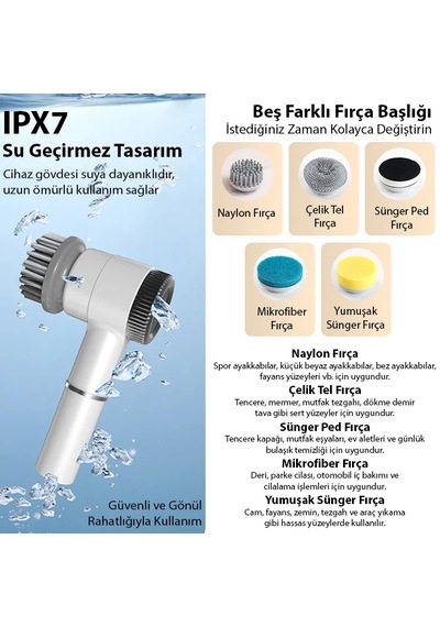 Ezere Turbobrush 5 Başlıklı Elektrikli Temizlik Fırçası- 5775