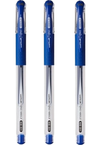 Uniball Signo Needle 0.38 İğne Uçlu Jel Kalem Mavi Üç Adet