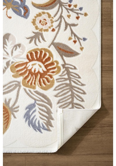 Cotto Cool Cl006r Krem Çiçek Desenli Modern Halı Şık Akrilik Kaymaz Taban Kolay Temizlenebilir