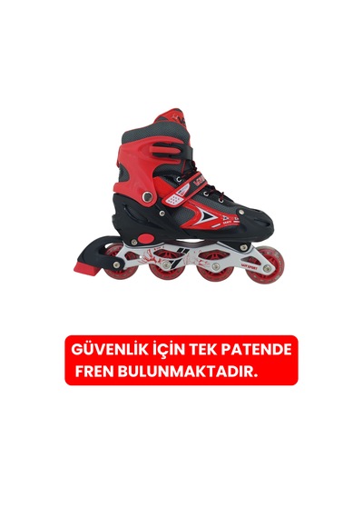 Vr1 - Metal 2+2 Işıklı 3in1 Ayarlanabilir Çocuk Pateni 2+1+1 / 2+2 Silikon Tekerli Uç Korumalı Kırmızı