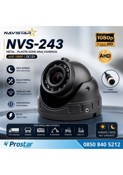 Ahd 1080p/720p Dome Geniş Açılı Ir Ledli Gece Görüşlü 4 Pin Aviation Araç Kamerası