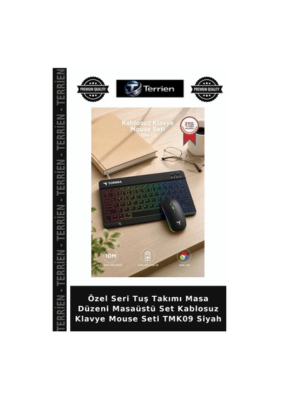 Özel Seri Tuş Takımı Masa Düzeni Masaüstü Set Kablosuz Klavye Mouse Seti Tmk09 Siyah