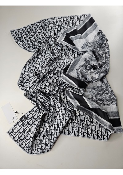 Miorel Scarfs Safari Tema Çift Taraflı Vual İpek Eşarp Silk Scarf Hijab Aksesuar Fular Cd Desen Siyah