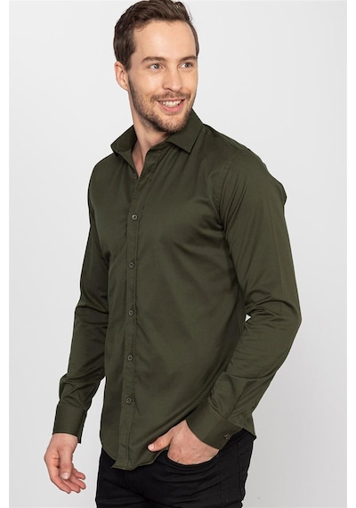 Tudors Slim Fit Dar Kesim Likralı Düz Saten Erkek Gömlek-19932 Haki Tudors Slim Fit Dar Kesim Likralı Düz Saten Erkek Gömlek-19932 Haki