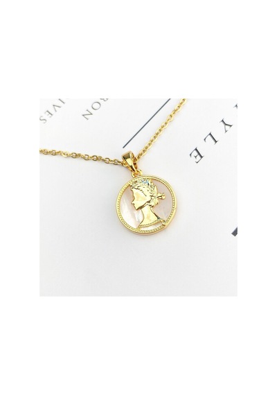 Kadın Kolye Kraliçe Madalyon Figürlü Altın Kaplama Gold 45cm Gold Beyaz