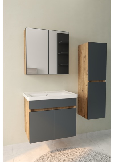 Tokyo 65 Cm Havlu Dolaplı Aynalı Banyo Dolabı Takımı Seramik Lavabolu Mdf Gövde Antrasit Gri - Atlantik Çam Tokyo 65 Cm Havlu Dolaplı Aynalı Banyo Dolabı Takımı Seramik Lavabolu Mdf Gövde Antrasit Gri - Atlantik Çam