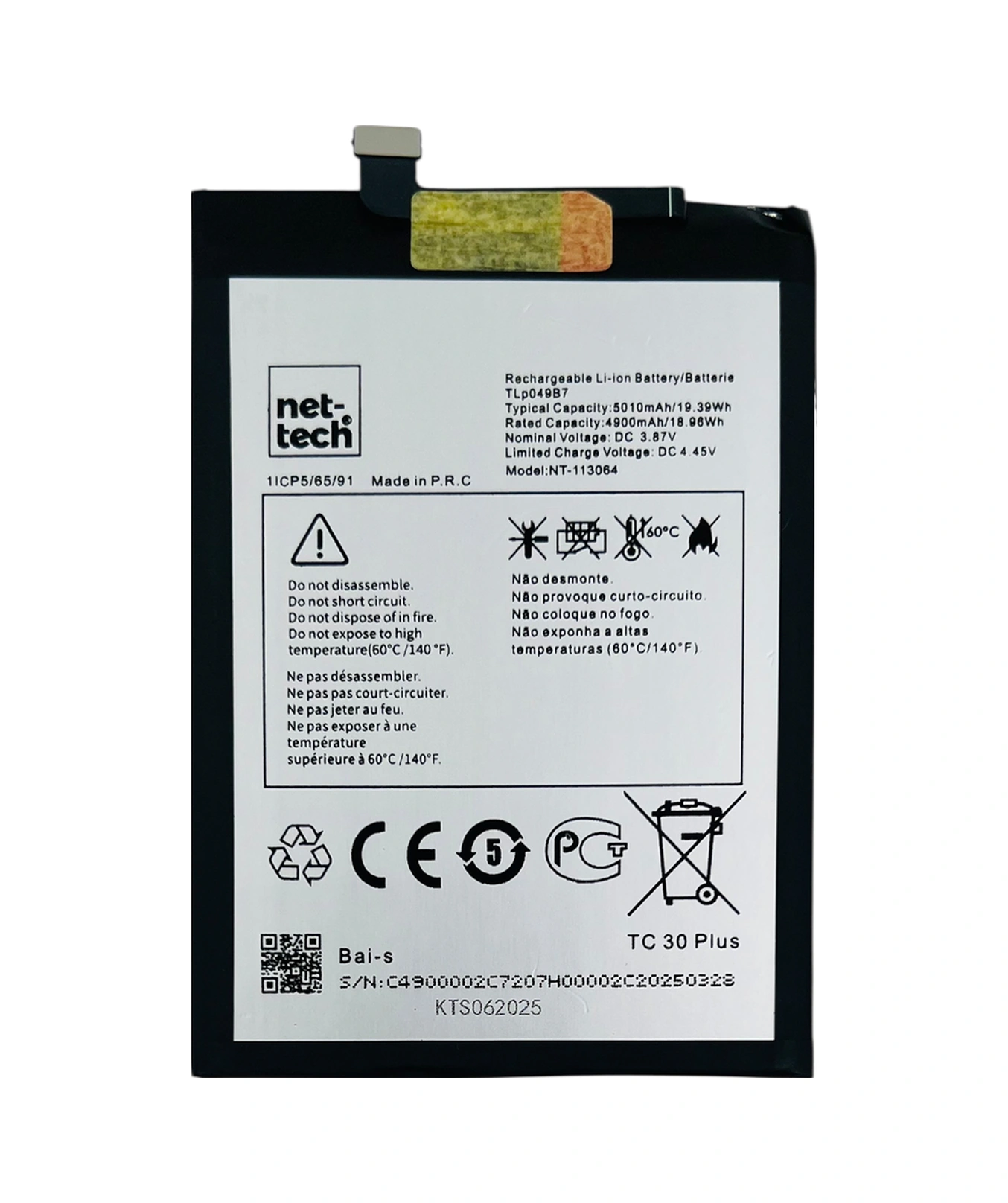 Teknonet Tcl 30 Plus Uyumlu Nettech Tlp049b7 5000 Mah Batarya - Siyah