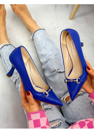 Ervanın Butiği Saks Mavi Cilt Mosscross Toka Detay Kadın Stiletto-3909