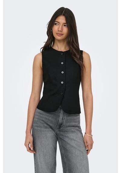 Only Onlgoa Regular Fit Bisiklet Yaka Düğmeli Yelek Bayan Yelek 15363724 Siyah