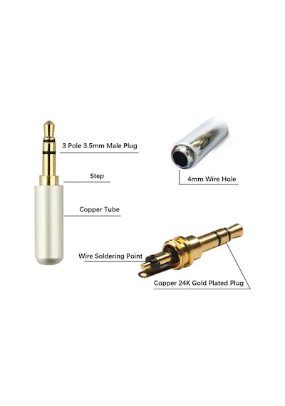 3.5Mm Stereo Jack Metal 3 Pin Stereo Erkek Konnektör 3 Boğumlu