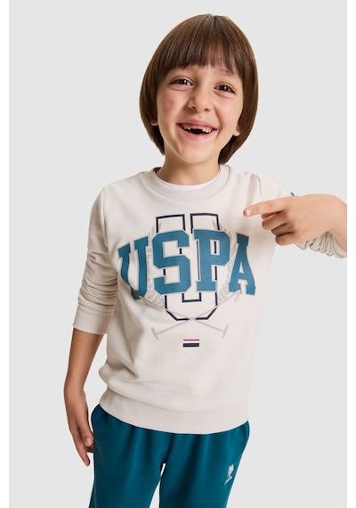 U.S. Polo Assn. Erkek Çocuk Ekru-petrol Mavisi Bisiklet Yaka Büyük Logolu Paçası Lastikli Eşofman Takımı 50334118-vr049 Taş