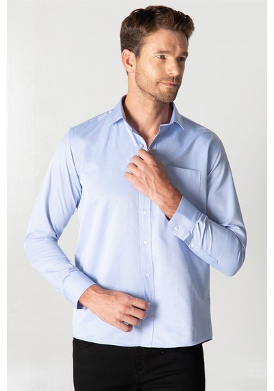 Tudors Klasik Fit Desenli Erkek Gömlek-25494 Mavi