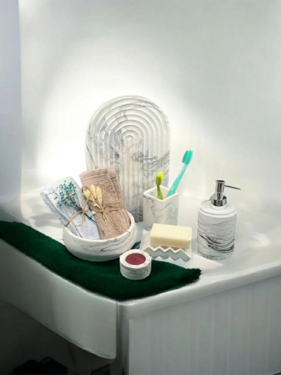 Marble Serisi Havluluk Ve Sivi Sabunluk Banyo Seti Gri