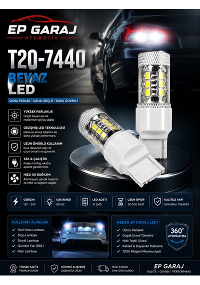 Üniversal T20-7440 Beyaz Led Ampul 15 Smd Güçlü Aydınlatma 0
