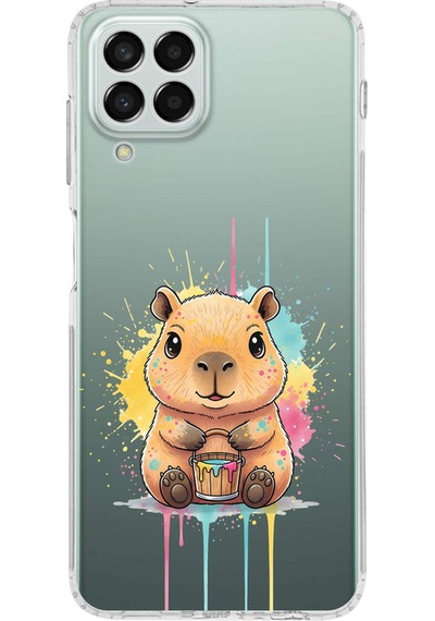 Samsung Galaxy M33 İle Uyumlu Splash Kapibara Tasarımlı Şeffaf Silikon Kılıf Şeffaf