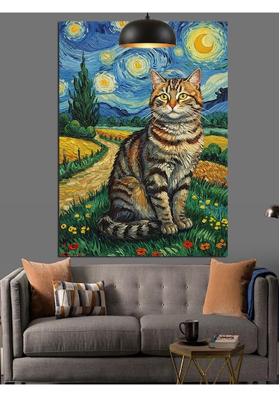Van Gogh Kedi Dekoratif Kanvas - Mdf Ahşap Tablo