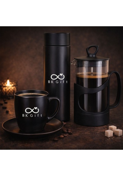 Logonuza Özel 10 Kutu Premium Hediye Seti Ahşap Kutulu Termos, French Press Ve Kahve Seti