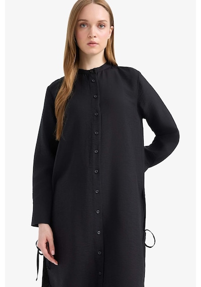 DeFacto Regular Fit Basic Düz Yanları Bağcıklı Uzun Kollu Tesettür Gömlek Tunik F2182AX25SMBK81