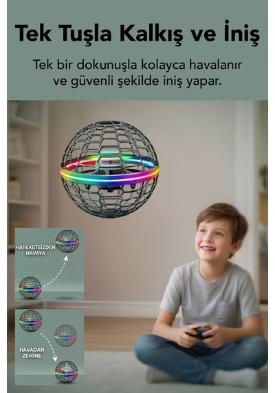 R34 360 Korumalı Futbol Top Drone Hd Kameralı Led Işıklı Yükseklik Sabitlemeli Uzaktan Kumandalı Akıllı Drone