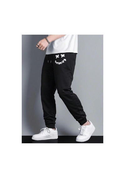 Tarzsokak Expression Print Drawstring Waist Eşofman Altı Siyah