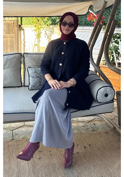 Rabia Şamlı Sedef Angora Triko Hırka Lacivert Normal