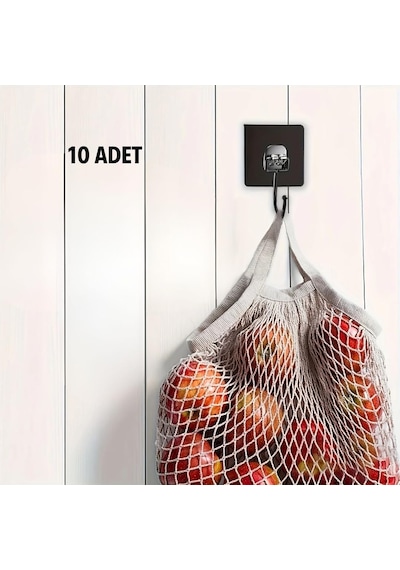 Güncelçarşı 10 Adet Duvara, Dolapa Yapışan Güçlü Yapışkanlı Siyah Duvar Askısı, Delmeden, Vida Kullanmadan Pratik Çözüm