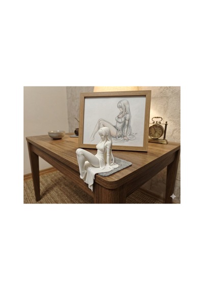 Modern Minimalist Oturan Kadın Heykel Biblo Pla Organik Malzeme Beyaz