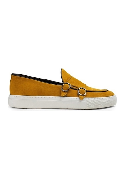 Deery Hakiki Süet Sarı Çift Tokalı Erkek Sneaker-Sarı