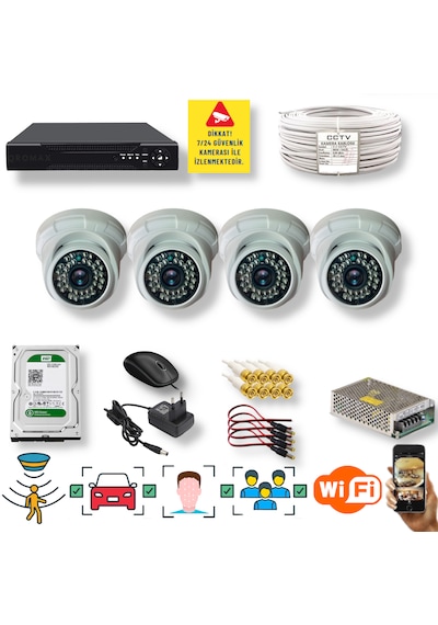 4 Kameralı Set Yapay Zeka Özellikli Gece Görüşlü 5 Mp Sony Lensli Fullhd İç Mekan Güvenlik Kamerası Seti D136b-104